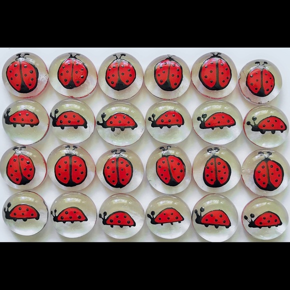 Ladybugs Hand Painted Glass Gems Party Decor Favor - Picture 1 of 2
